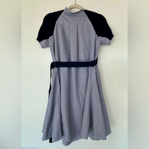 NWOT SACAI Hybrid Shirt Dress Navy Stripe 100% Cotton Knit Overlay Size 1/XS - Picture 9 of 14